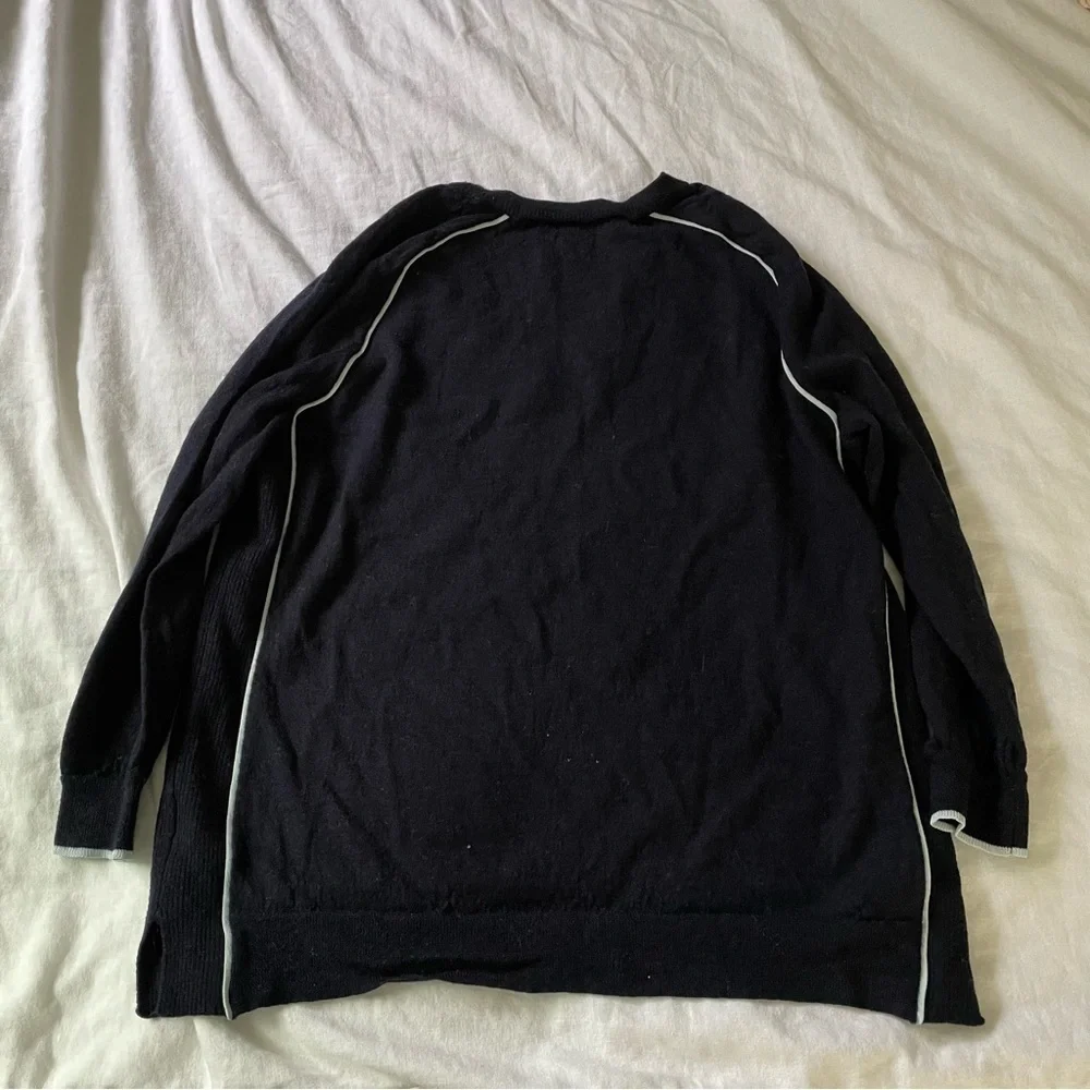 J.Crew SMALL 100% Merino Wool sweater with blue piping V neck
